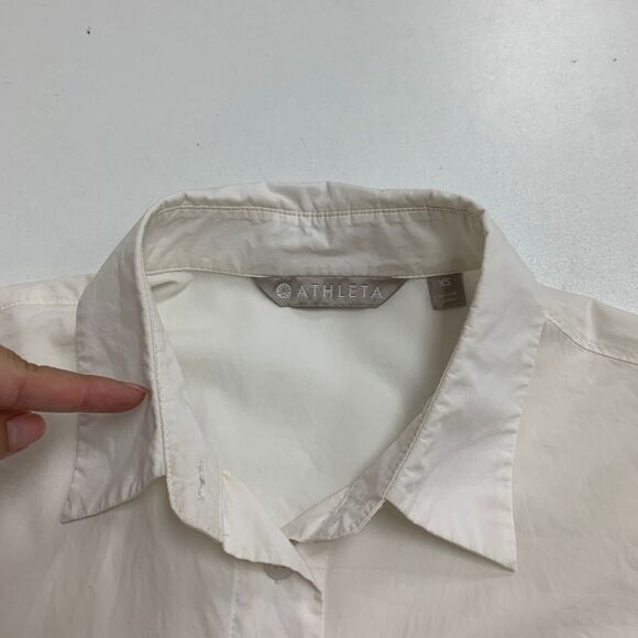 Athleta Shirt Womens XS Extra Small Ivory Button Front Quarter Sleeve Poplin - Picture 11 of 15